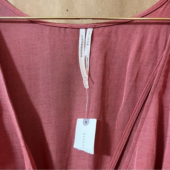 Anthropologie NWT Puff Sleeve Wrap Mini Dress Linen Blend Tie Front Pink Size 8 - Picture 5 of 16